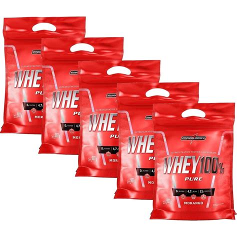 Kit 5x Whey 100 Pure 907g Refil Morango Integralmédica Otimanutri