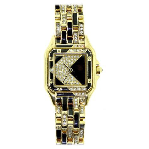 Cartier Panthere De Cartier Reference 12802 Diamond Onyx Watch In