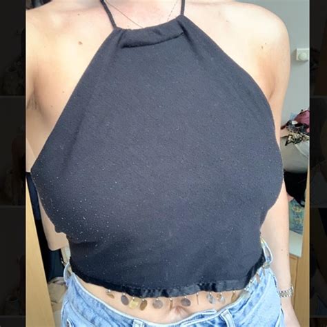 Cutest Hand Made Black Halter Backless Crop Top Depop