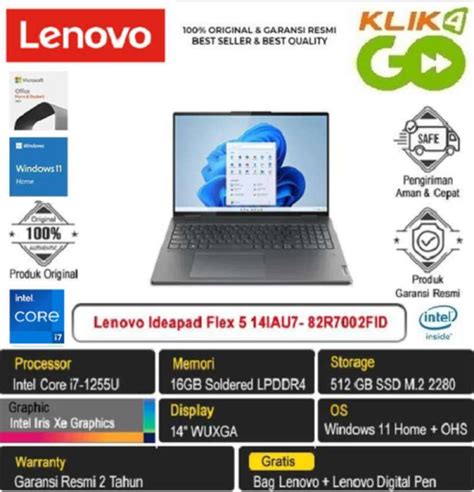 Jual Lenovo Ideapad Flex 5 14iau7 I7 1255u Ram 16gb 512gb Ssd