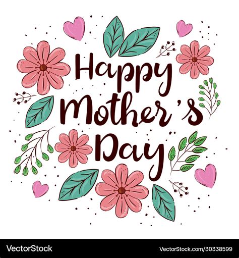 Happy Mother Day Card With Cute Flowers And Leafs Vector Image