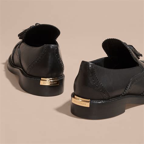 Leather Tassel Loafers In Black Women Burberry United States