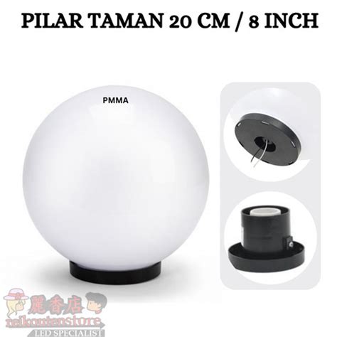 Promo 20cm Kap Lampu Taman Bulat E27 8 Inch Pilar Acrylic Bola Susu