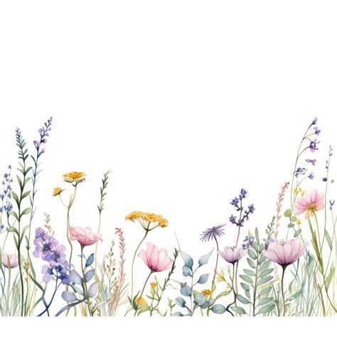 Wildflowers Border Watercolor Pattern Drawing Premium Photo