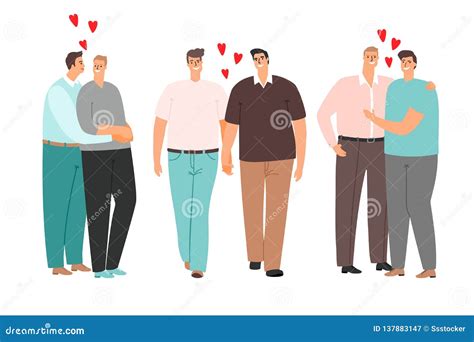 Gay Cartoon Couples Love And Hug Isolated Stock Vector Illustration