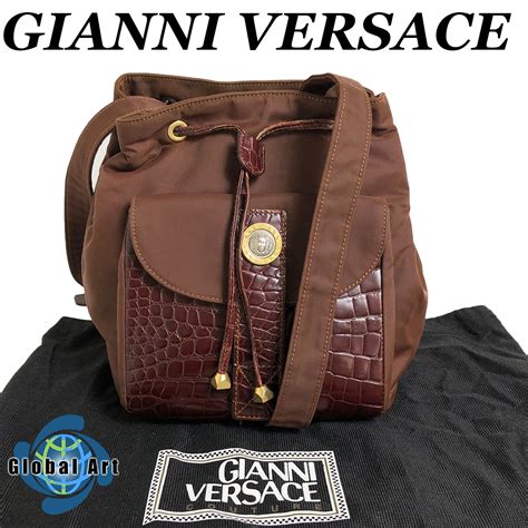 【やや傷や汚れあり】 9c260gianni Versace ジャンニヴェルサーチショルダーバッグメデューサクロコエンボスナイロン