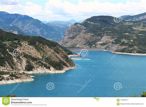 Banks of Lake Serre-Poncon in the Hautes-Alpes, France Stock Image ...