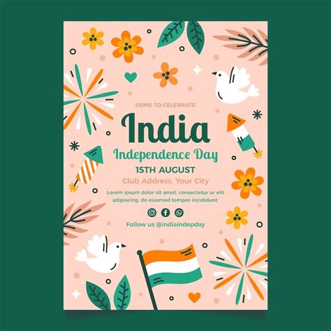 Free Vector Flat Vertical Poster Template For India Independence Day