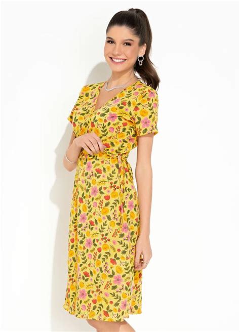 Rosalie Vestido Floral Amarelo Transpasse Moda Evang Lica