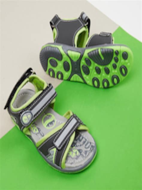 Buy Max Boys Grey And Fluorescent Green Pu Sports Sandals Sports