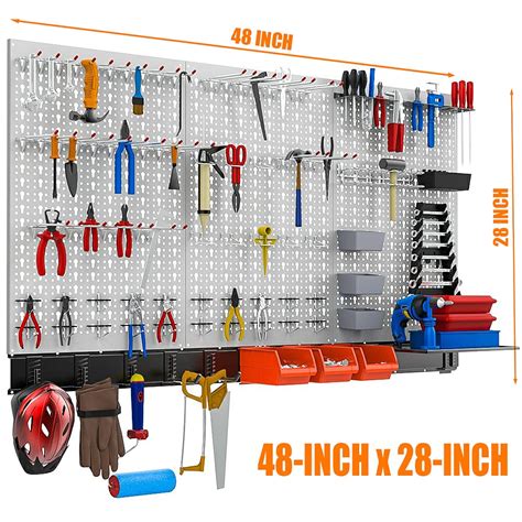 TORACK 109Pcs Pegboard Wall Organizer 4 Ft Garage Metal Pegboard