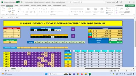 Planilha Lotofácil Todas as Dezenas do Centro 10 da Moldura