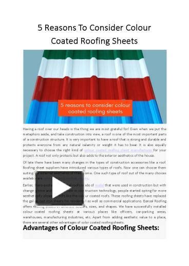 Ppt Reasons To Consider Colour Coated Roofing Sheets Bansal