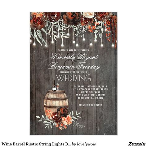 Wine Barrel Rustic String Lights Burgundy Wedding Invitation Zazzle