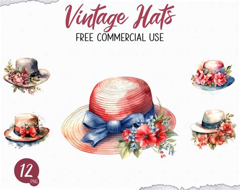 Vintage Hat Clipart Bundle 12 Digital Png Retro Headwear Etsy