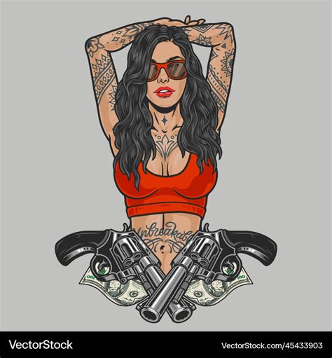 Hot girl gangster colorful label Royalty Free Vector Image