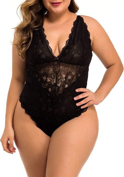 Xakalaka Women Plus Size Lace Bodysuit Teddy Lingerie One Piece