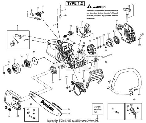 Poulan P3314 Gas Saw Type 1 Parts Diagram For Handle Chassis And Bar Assembly Type 1 2