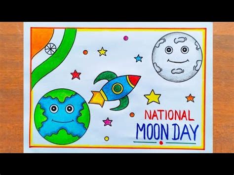 national moon day drawing easy chandra dinam poster drawing