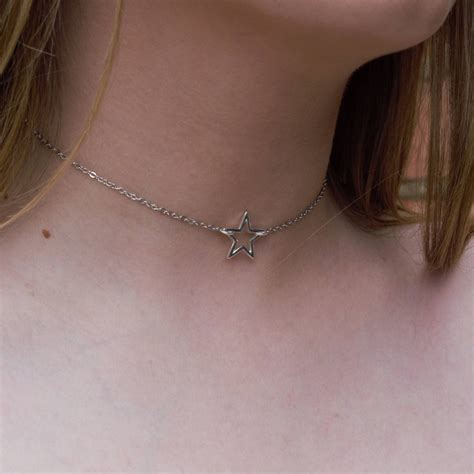 Star Choker Silver Choker Silver Star Choker Chain Choker Etsy Uk