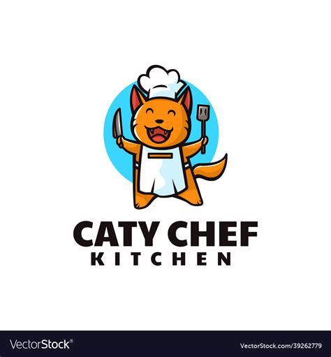 Logo Cat Chef Mascot Cartoon Style Royalty Free Vector Image