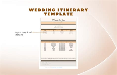 Wedding Itinerary Template in Excel, Google Sheets - Download ...