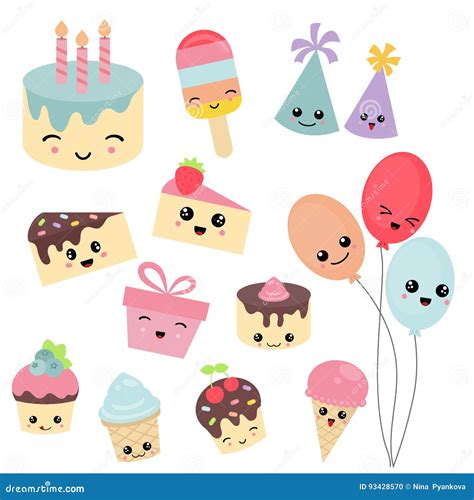 Happy Birthday Icons Set Stock Vector Illustration Of Event 93428570