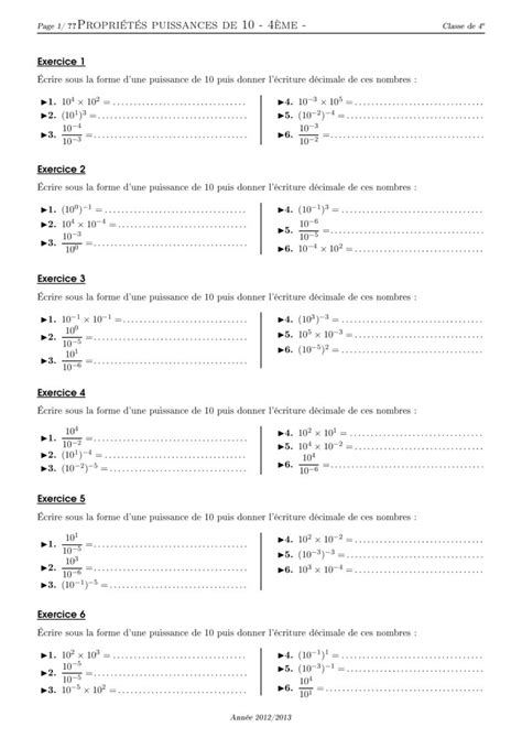 Puissances 4ème exercices corrigés Dyrassa