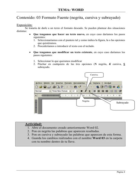 Contenido Formato Fuente Negrita Cursiva Y Subrayado