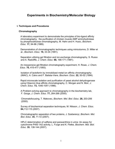 Experiments in Biochemistry/Molecular Biology