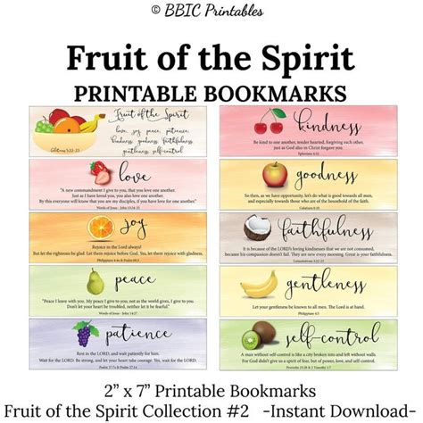 20 Fruit of the Spirit Printable Bookmarks galatians 5:22-23 C2 INSTANT ...