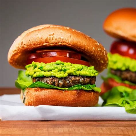 Juicy Vegan Hamburger With Guacamole Topping And Stable Diffusion