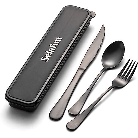 Amazon Black Reusable Utensils With Case Camping Travel Silverware