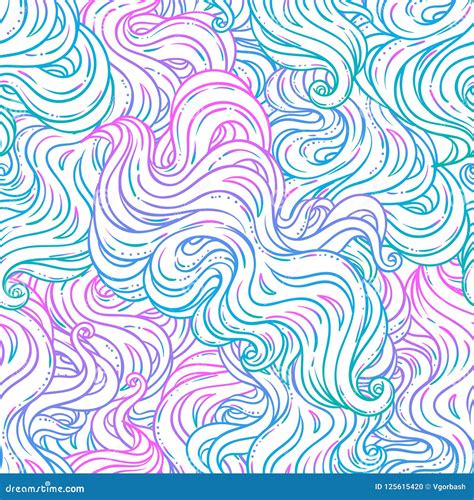 Vector Abstract Hand Drawn Seamless Pattern With Waves And Cloud Stock