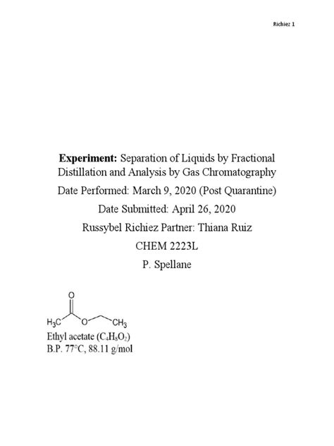 Separation Of Liquids By Fractional Distillation And Analysis By Gas Chromatography Pdf