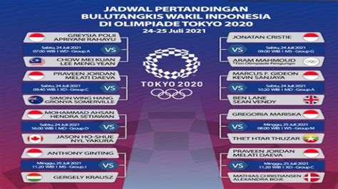 Jadwal Pertandingan Atlet Bulutangkis Indonesia Di Olimpiade Tokyo 2020