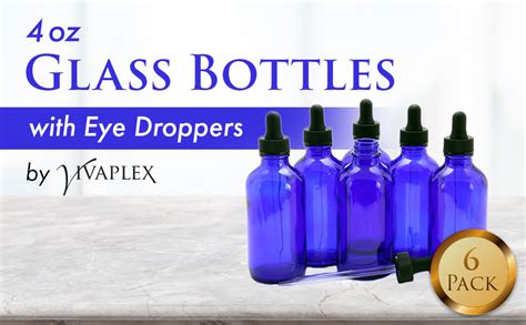 Vivaplex 6 Cobalt Blue 4 Oz Glass Bottles With Glass Eye Droppers Industrial