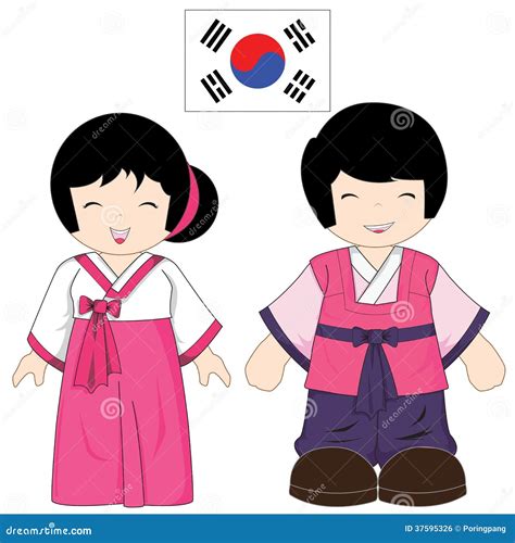 South Korea Traditional Costume Stock Vector - Illustration of color ...