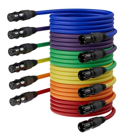 AuxLink XLR Cables 6ft 6 Pack XLR Microphone Cable Male Female 6 Color