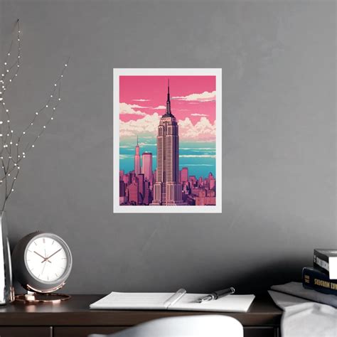 Empire State Retro Travel Poster Barbie Pink Wall Art New York City