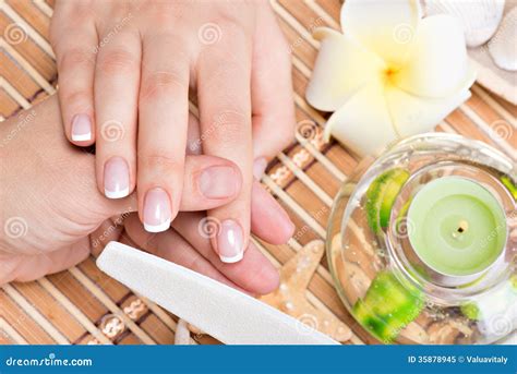 Woman In A Nail Salon Receiving Manicure Stock Image Image Of Acrylic