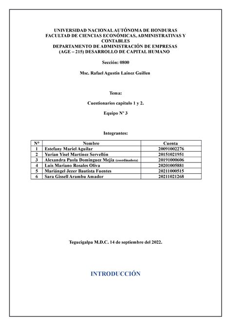 Grupo3 Capitulo 1 Y 2 Universidad Nacional AutÓnoma De Honduras Facultad De Ciencias