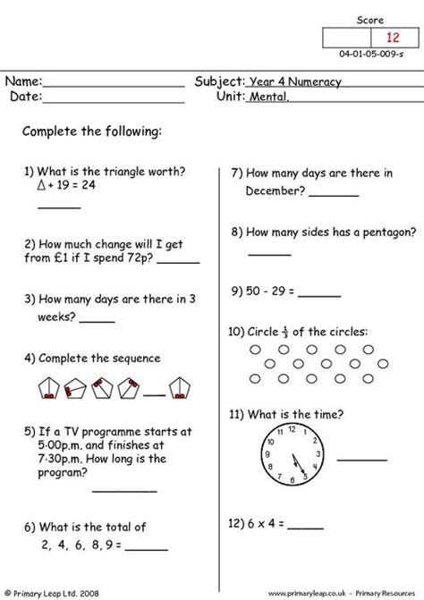 Year 4 Numeracy Printable Resources And Free Worksheets For Kids