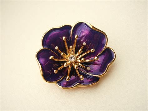 Signed Monet Violet Purple Enamel Flower Pin Brooch 1376 Etsy Purple Enamel Brooch Enamel