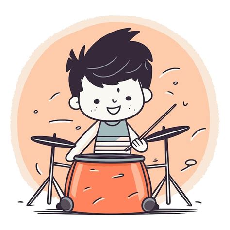 Un Chico Lindo Tocando La Bater A Al Estilo De Las Caricaturas