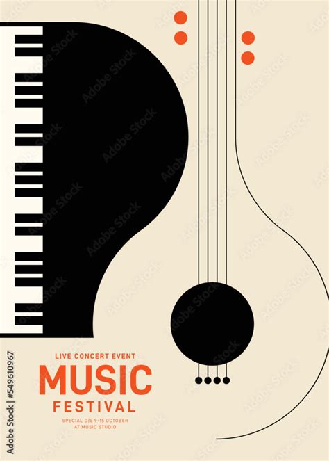 Music poster design template background with piano and guitar. Stock ...