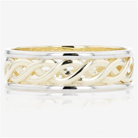 9ct Gold 2 Colour Celtic Style Wedding Band Warren James