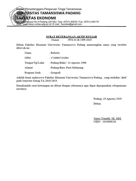 Surat Keterangan Aktif Kuliah Pdf