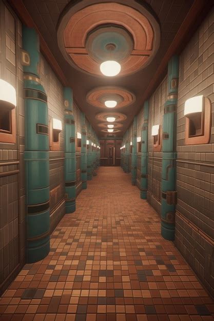 Premium AI Image There Is A Long Hallway With A Tiled Floor And A