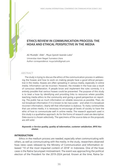 ETHICS REVIEW IN COMMUNICATION PROCESS THE HOAX AND ETHICAL